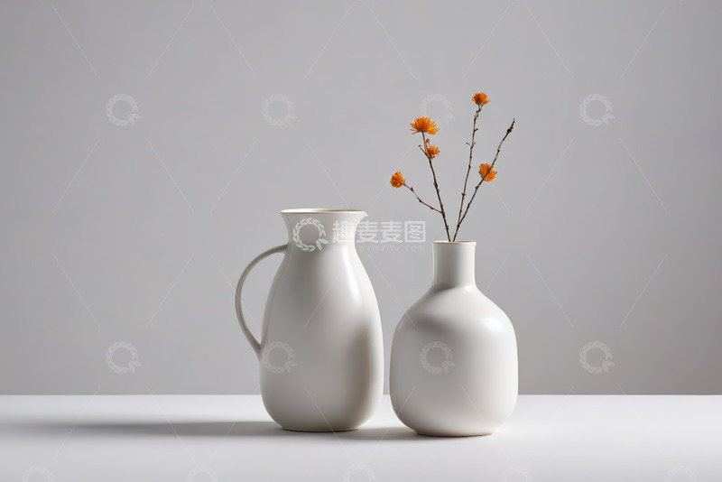 高清大图下载【趣麦麦图】白色花瓶与插花静物