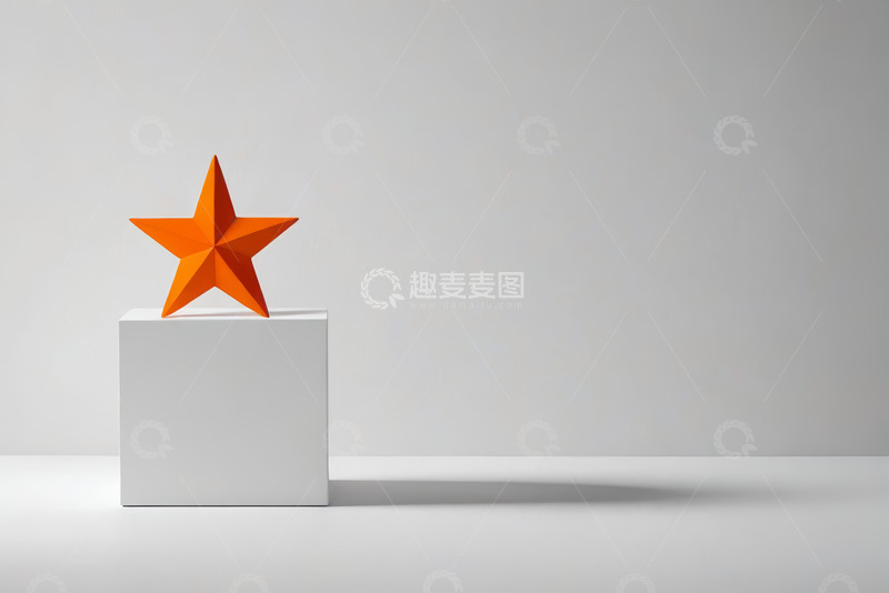 高清大图下载【趣麦麦图】白色立方体上的橙色五角星