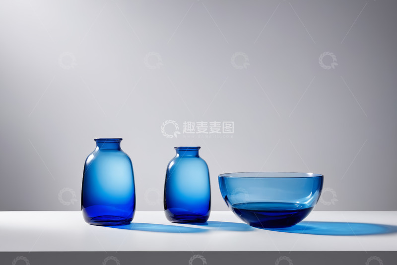 高清大图下载【趣麦麦图】蓝色玻璃器皿静物展示