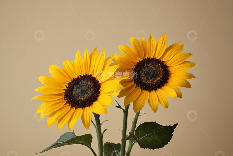 高清大图下载【趣麦麦图】两朵黄色向日葵特写