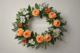 橙色玫瑰花卉花环静物