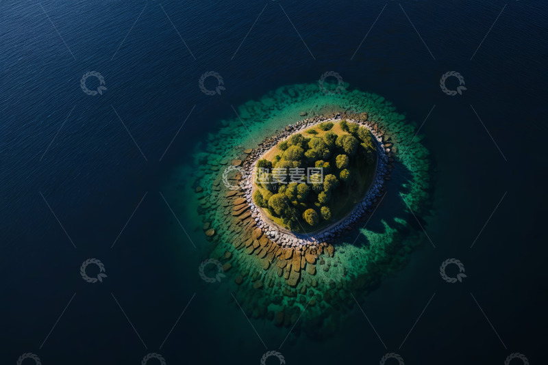 高清大图下载【趣麦麦图】航拍海上绿岛全景