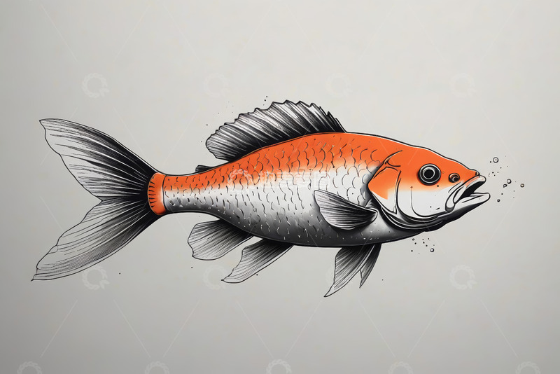 高清大图下载【趣麦麦图】橙白相间鱼插画