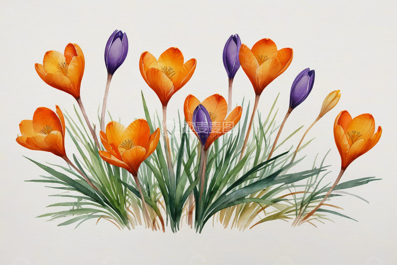高清大图下载【趣麦麦图】水彩风格番红花插画