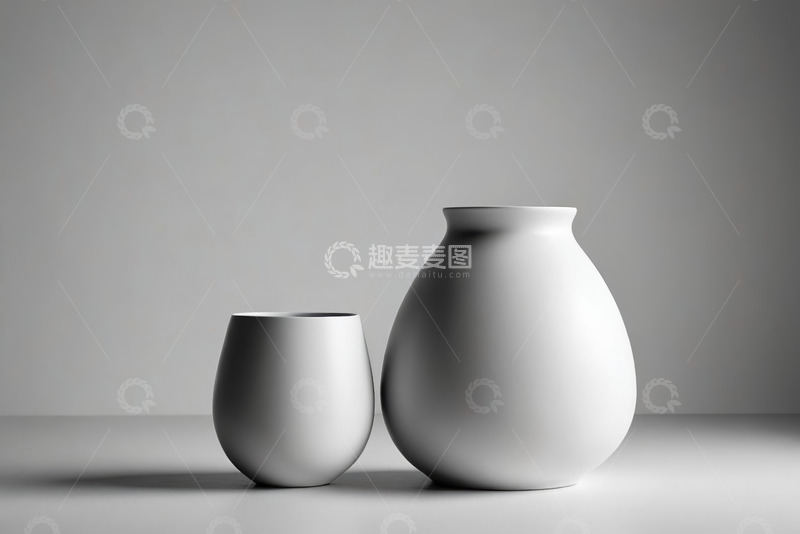 高清大图下载【趣麦麦图】白色陶瓷杯与花瓶静物展示