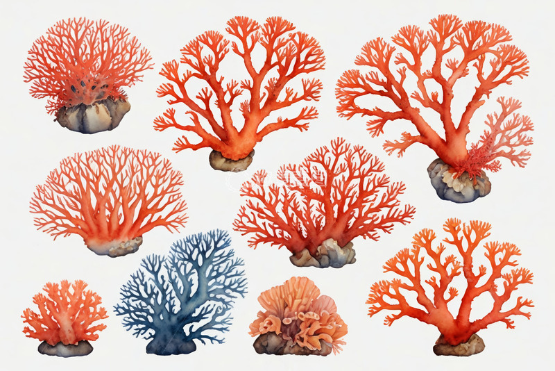 高清大图下载【趣麦麦图】水彩风格多样珊瑚图案