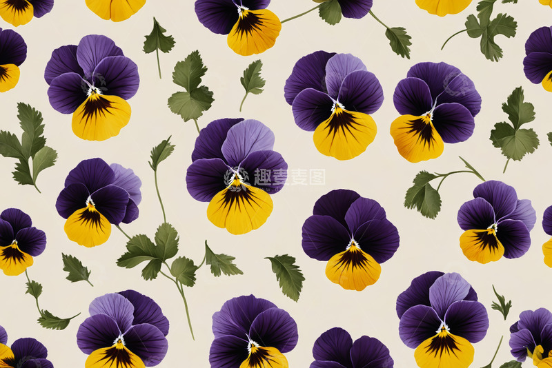 高清大图下载【趣麦麦图】三色堇花卉图案背景