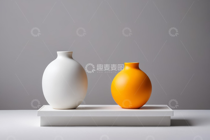 高清大图下载【趣麦麦图】现代简约风格白色与橙色花瓶