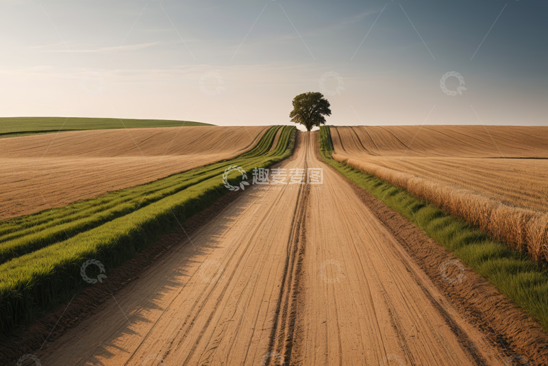 高清大图下载【趣麦麦图】田野间的土路与孤树景观