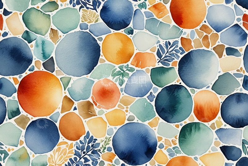 高清大图下载【趣麦麦图】多彩水彩圆形图案背景素材