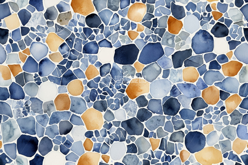 高清大图下载【趣麦麦图】蓝橙水彩马赛克图案背景
