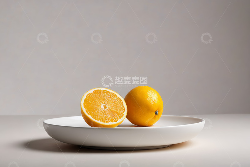 高清大图下载【趣麦麦图】白色盘子上的橙子静物