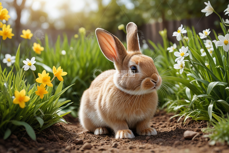 高清大图下载【趣麦麦图】花丛中的可爱兔子