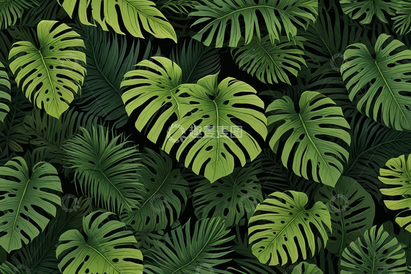高清大图下载【趣麦麦图】热带植物叶子背景图案