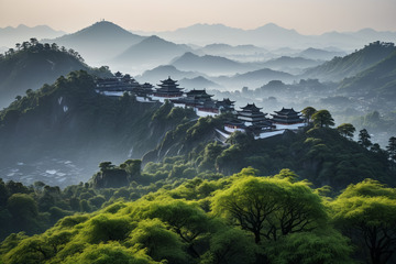 山间古建筑群远景