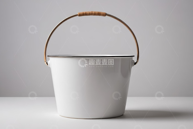 高清大图下载【趣麦麦图】白色带木柄提桶静物