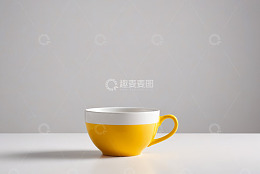 黄色白边咖啡杯静物特写