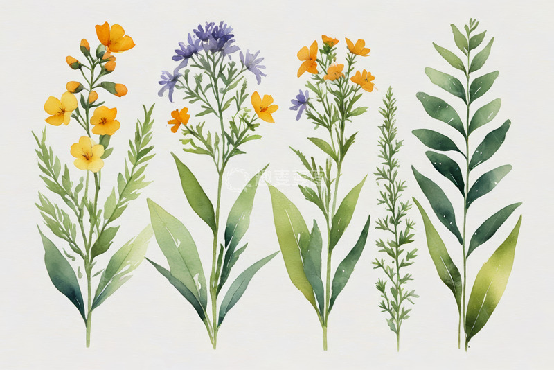 高清大图下载【趣麦麦图】水彩风格花卉植物插画