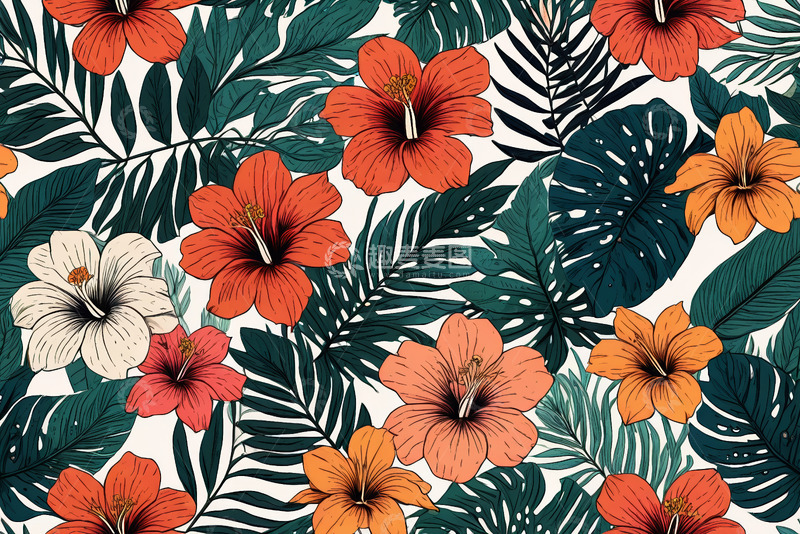 高清大图下载【趣麦麦图】热带花卉植物图案