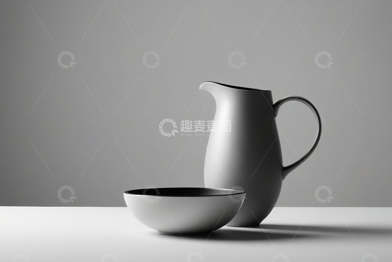 高清大图下载【趣麦麦图】简约风格水壶与碗静物素材