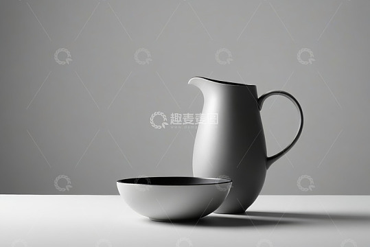简约风格水壶与碗静物素材