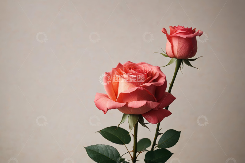 高清大图下载【趣麦麦图】两枝盛开的粉色玫瑰花