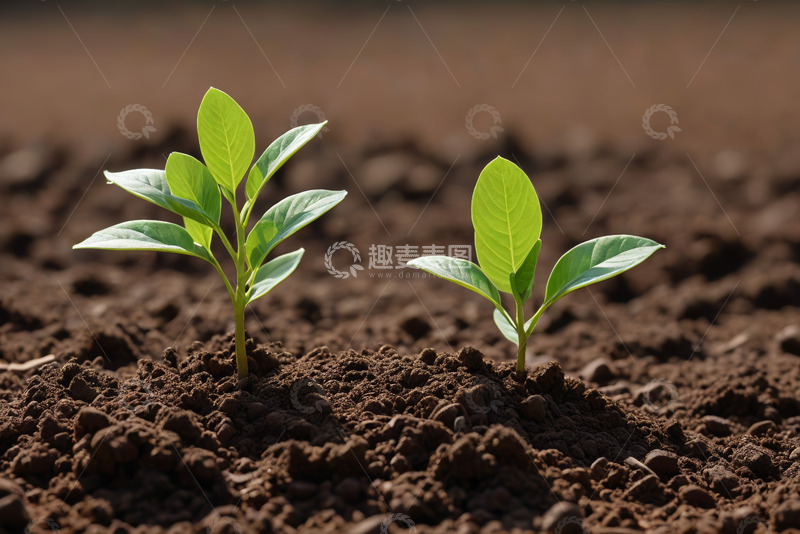 高清大图下载【趣麦麦图】土壤中生长的嫩绿植物幼苗