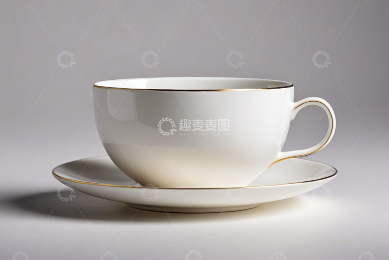 高清大图下载【趣麦麦图】白色金边咖啡杯碟特写