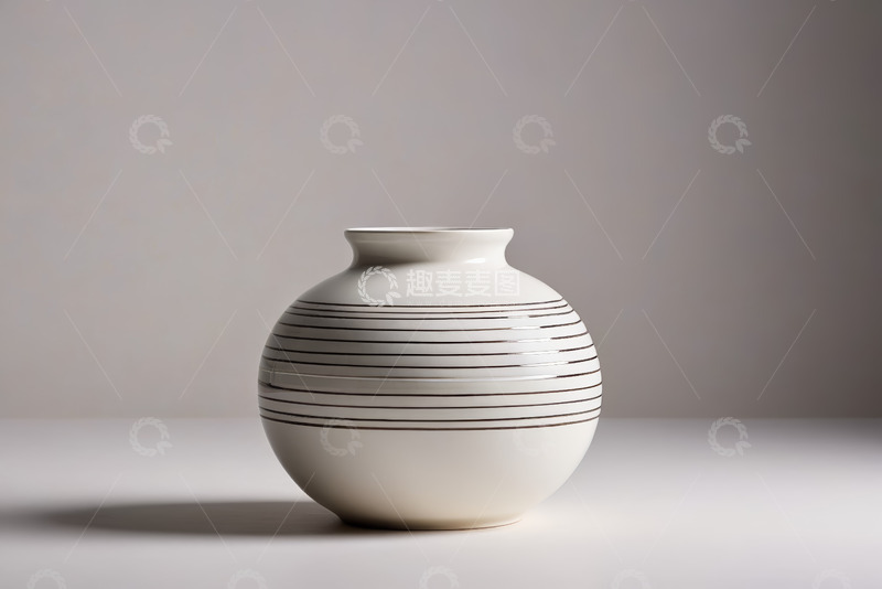高清大图下载【趣麦麦图】简约条纹陶瓷花瓶特写