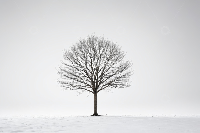 高清大图下载【趣麦麦图】雪地中孤独的光秃树木