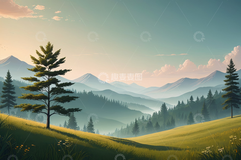 高清大图下载【趣麦麦图】山林草地自然风光全景