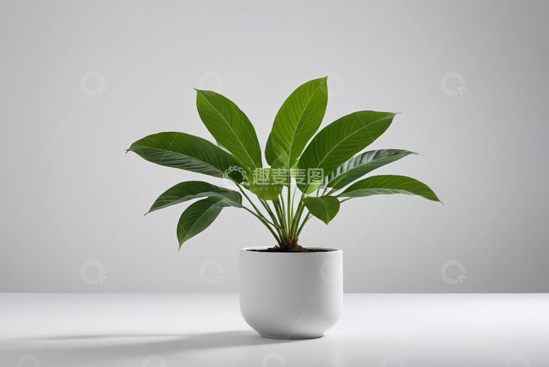 高清大图下载【趣麦麦图】白色花盆中的绿色植物