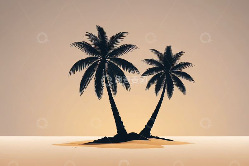 高清大图下载【趣麦麦图】沙滩上的两棵椰子树