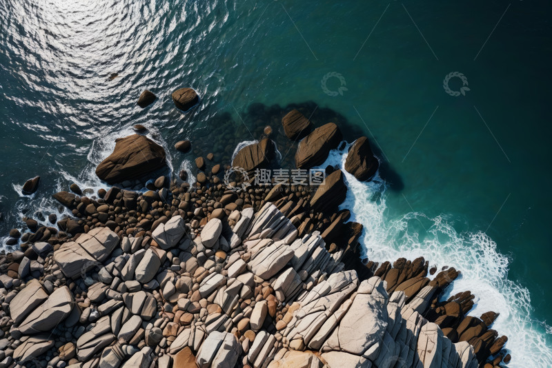 高清大图下载【趣麦麦图】海岸岩石与海洋俯瞰景观