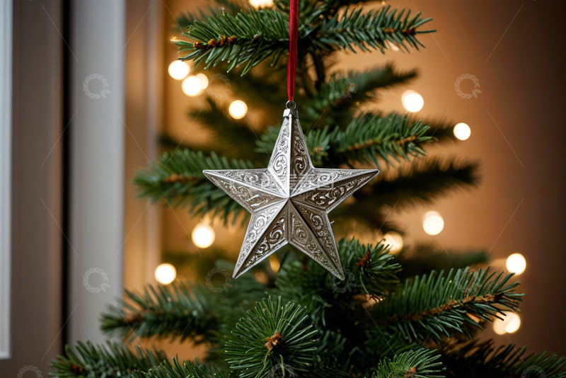 高清大图下载【趣麦麦图】圣诞树银色星星装饰品