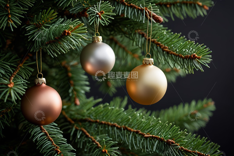高清大图下载【趣麦麦图】圣诞树上悬挂的装饰彩球