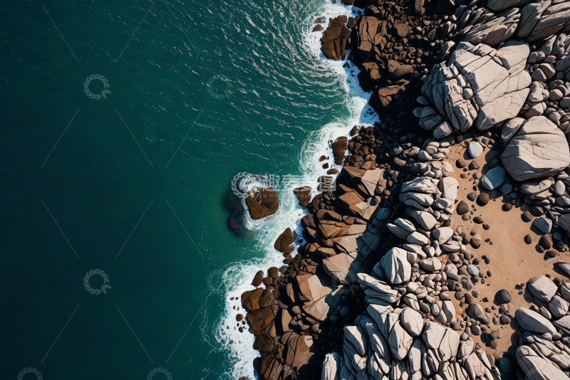 高清大图下载【趣麦麦图】海岸边岩石与海浪俯瞰图