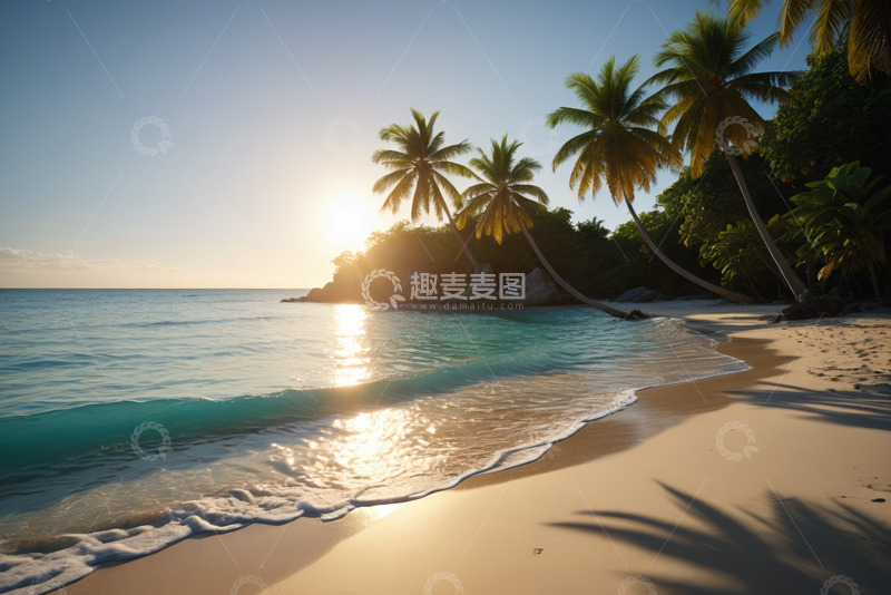 高清大图下载【趣麦麦图】海滩椰林夕阳海景