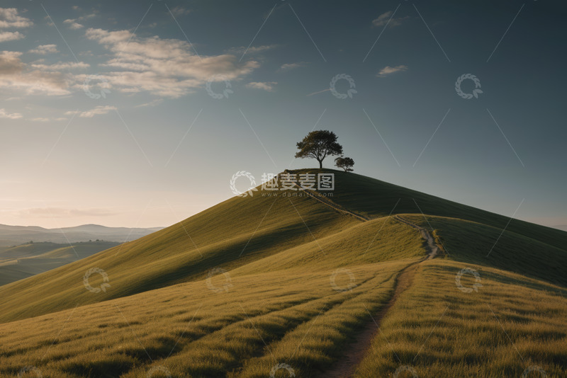高清大图下载【趣麦麦图】山坡上孤独树木与蜿蜒小路