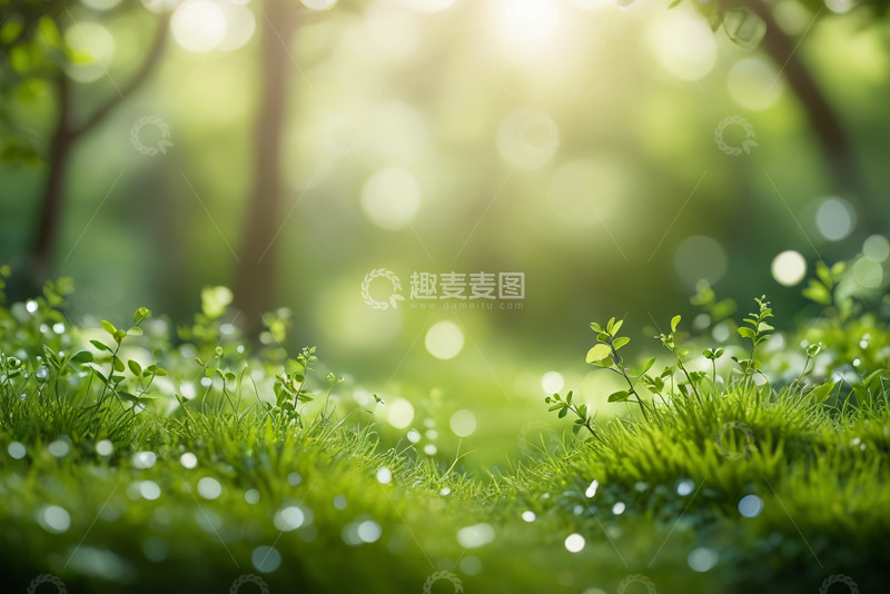 高清大图下载【趣麦麦图】阳光照耀下的森林草地场景