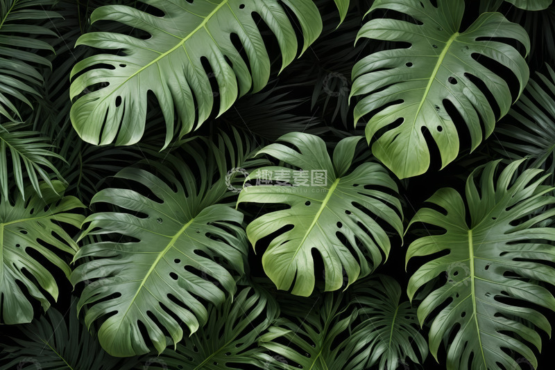 高清大图下载【趣麦麦图】热带植物龟背竹叶背景素材