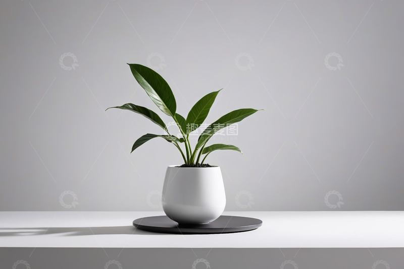 高清大图下载【趣麦麦图】-白色花盆中绿植摆放在台面上