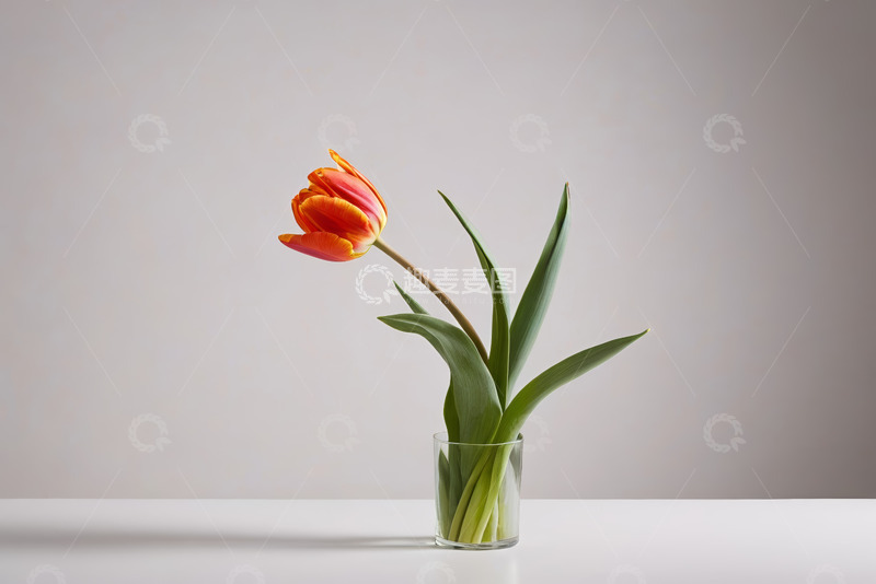 高清大图下载【趣麦麦图】玻璃杯中红色郁金香特写