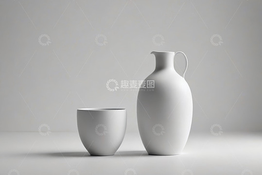 白色陶瓷水壶与杯子静物