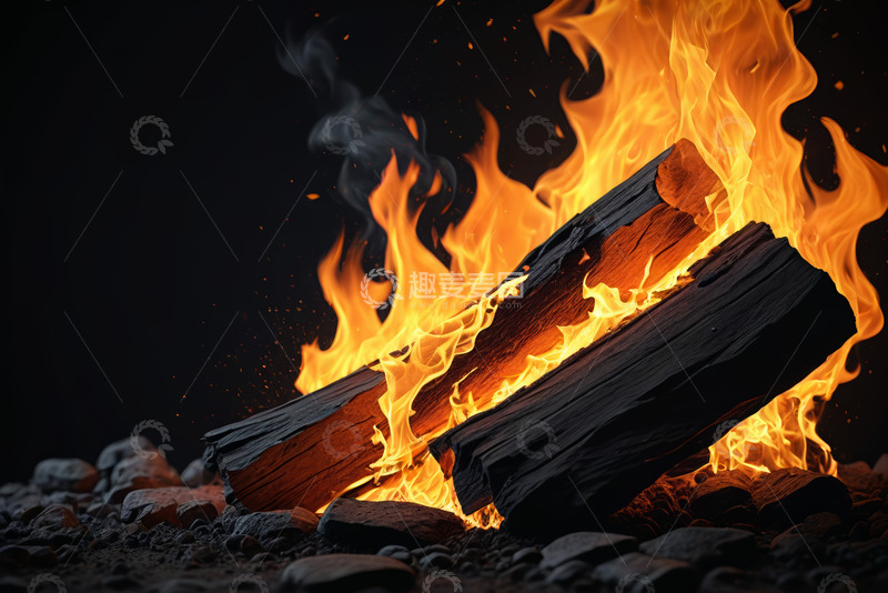 高清大图下载【趣麦麦图】燃烧的木柴火焰特写