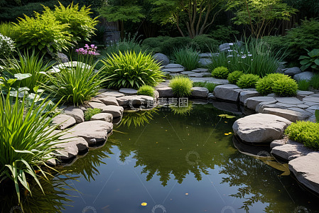 花园中式池塘绿植景观