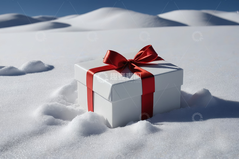 高清大图下载【趣麦麦图】雪地中的白色礼物盒