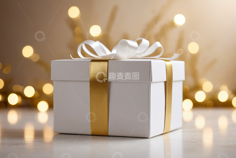 高清大图下载【趣麦麦图】带丝带装饰的白色礼物盒