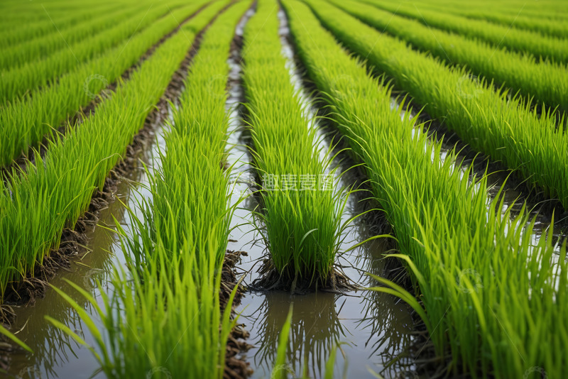 高清大图下载【趣麦麦图】整齐排列的绿色水稻田
