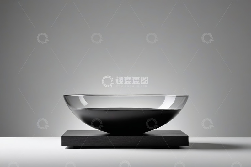 高清大图下载【趣麦麦图】黑色底座上的透明玻璃碗